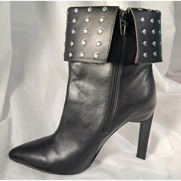 NEW Black Studded Stiletto Boot Geometric Heel Size 7.5 Faux Leather - Picture 4 of 13